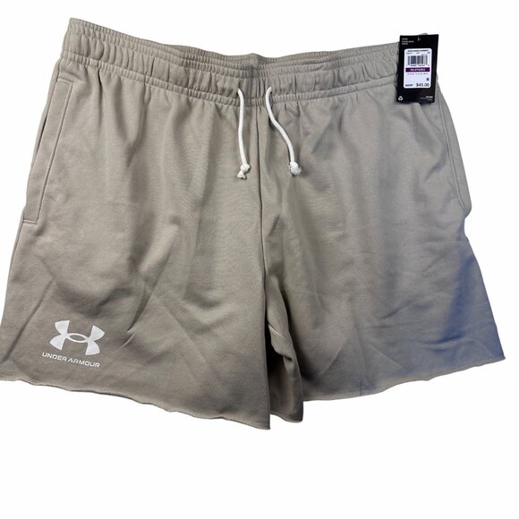 Under Armour Mens Sportstyle Cotton Logo Shorts Khaki Beige 2XL NWT Gym Training - Picture 5 of 8